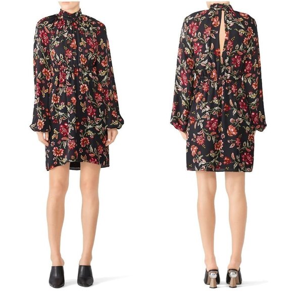 A.L.C. Black Floral Nadia 100% Silk Mini Dress $525 - Picture 1 of 16